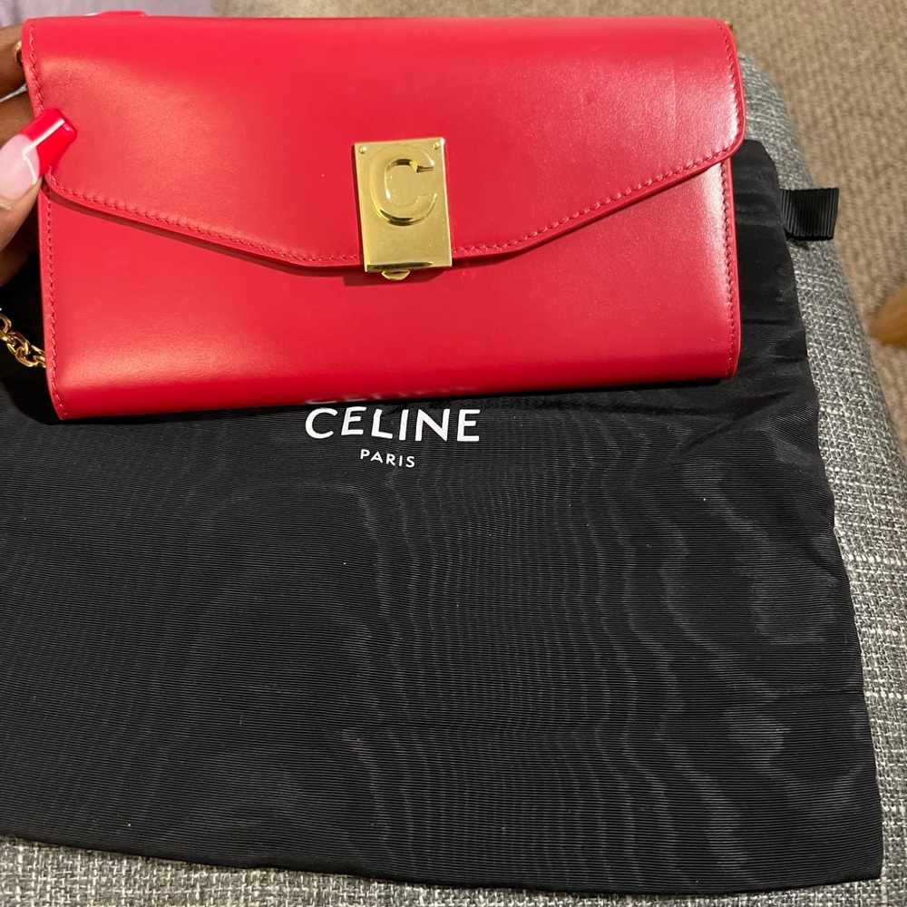 Céline Red clutch On Chain in Smooth Calfskin